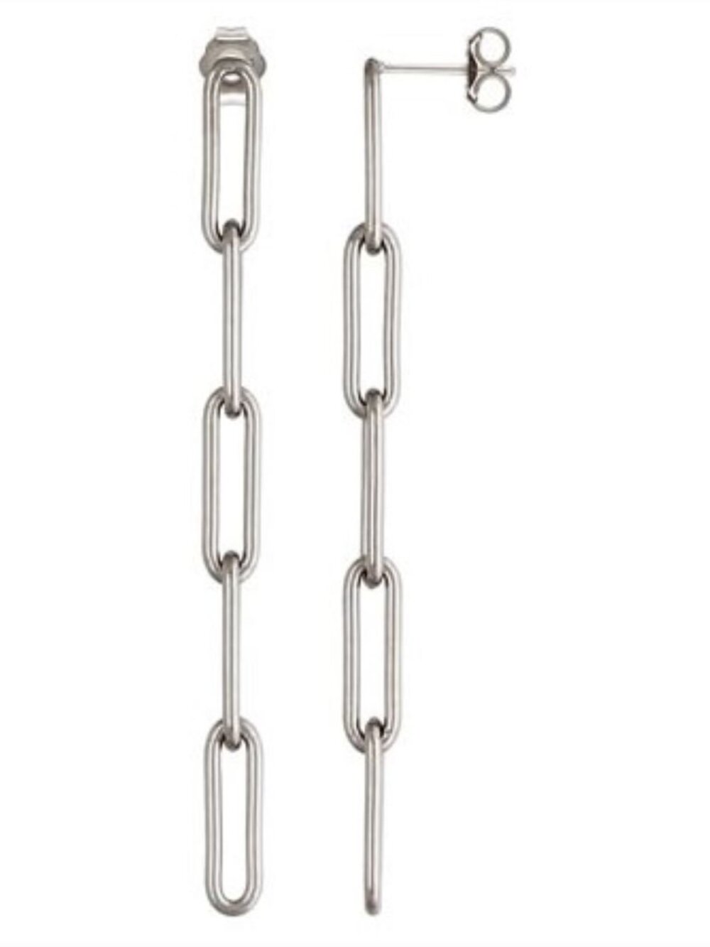 Sterling Silver Paperclip Chain Drop Earrings - 5-Link 2.4" Post, Anti-Tarnish